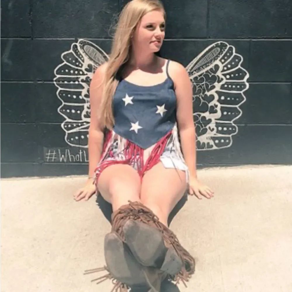 Anthropologie Umgee Patriotic Fringe Tank Top